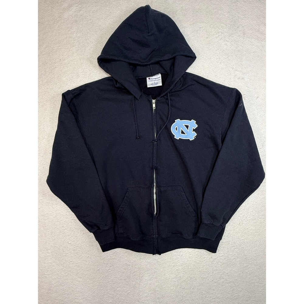 Champion UNC North Carolina Heels Full Zip Hoodie Black Mens Large Sweatshirt